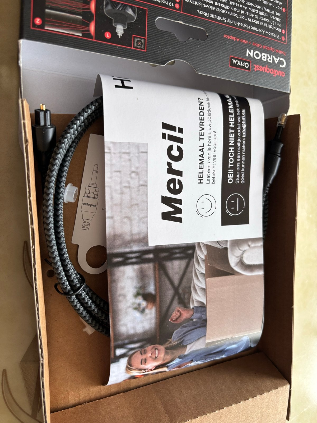 AudioQuest Carbon Optische Kabel 1.5m met 3.5mm Adapter, Audio, Tv en Foto, Audiokabels en Televisiekabels, Ophalen of Verzenden