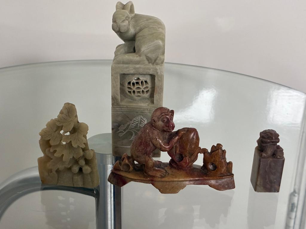 Chinees setje speksteen, Verzamelen, Beelden en Beeldjes, Ophalen, Zo goed als nieuw, Dier
