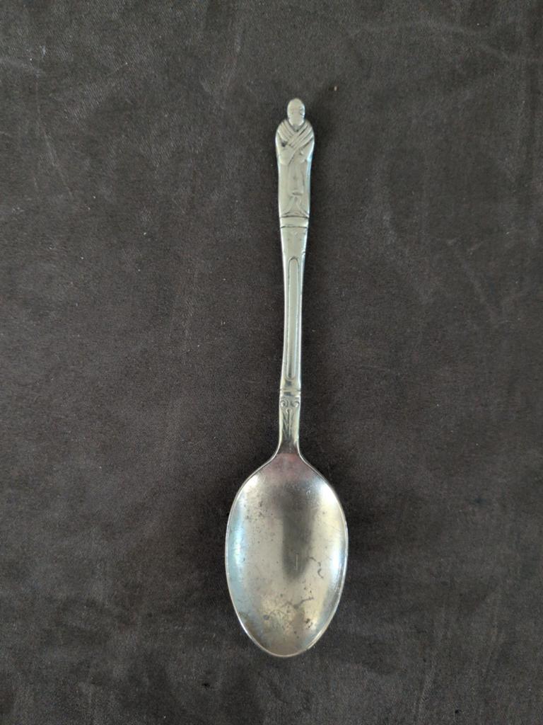 Vintage Verzilverde Theelepel met Monnik/Apostel Figuur, Ophalen of Verzenden