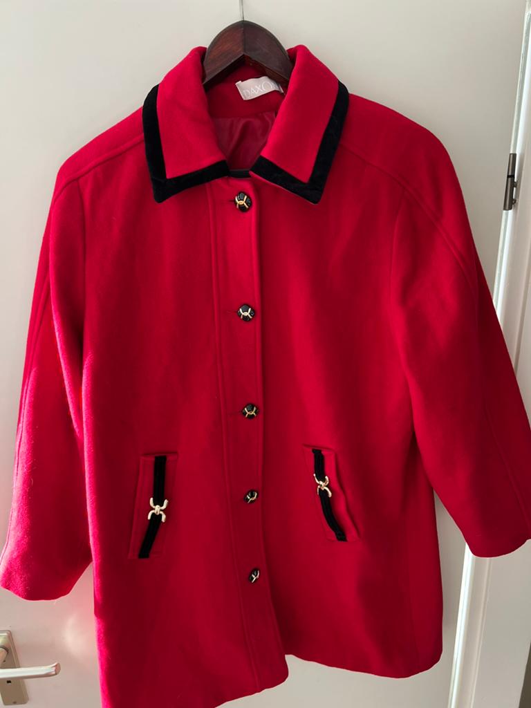 Vintage rood mantel jas retro sryle maat 44 xxl, Ophalen of Verzenden, Zo goed als nieuw, Maat 46/48 (XL) of groter, Rood