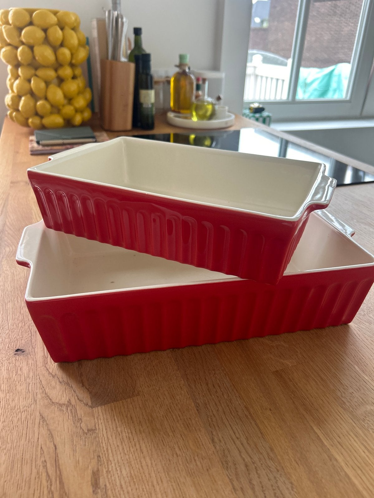 Set van 2 rode ovenschaal rechthoekig HEMA, Ophalen, Overige typen, Zo goed als nieuw, Steen/keramiek