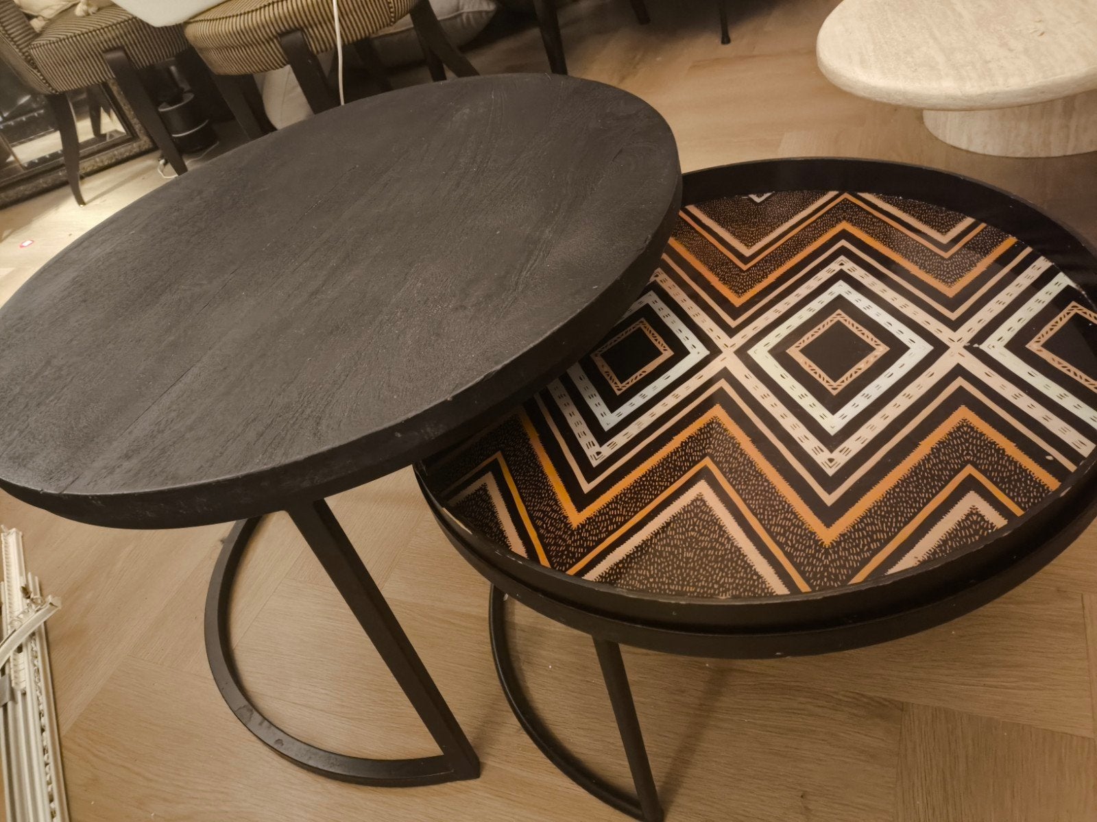 mangohout tafel+ geëmailleerd/gelakt- glazen dienblad tafel, Ophalen, 50 tot 100 cm, Rond, 50 tot 100 cm