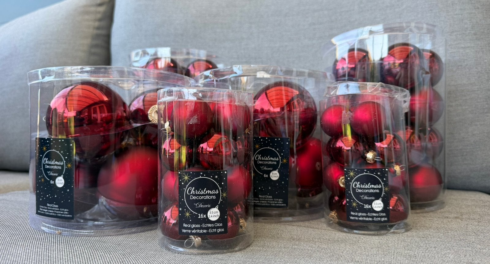 Kerstballenset Dieprood/Ossenbloed Rood van Echt Glas, Ophalen, Gebruikt