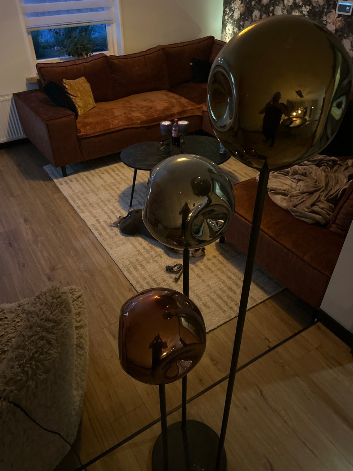 Moderne vloerlamp met 3 glazen bollen, Huis en Inrichting, Overige fittingen, Ophalen of Verzenden, 150 tot 200 cm, Glas