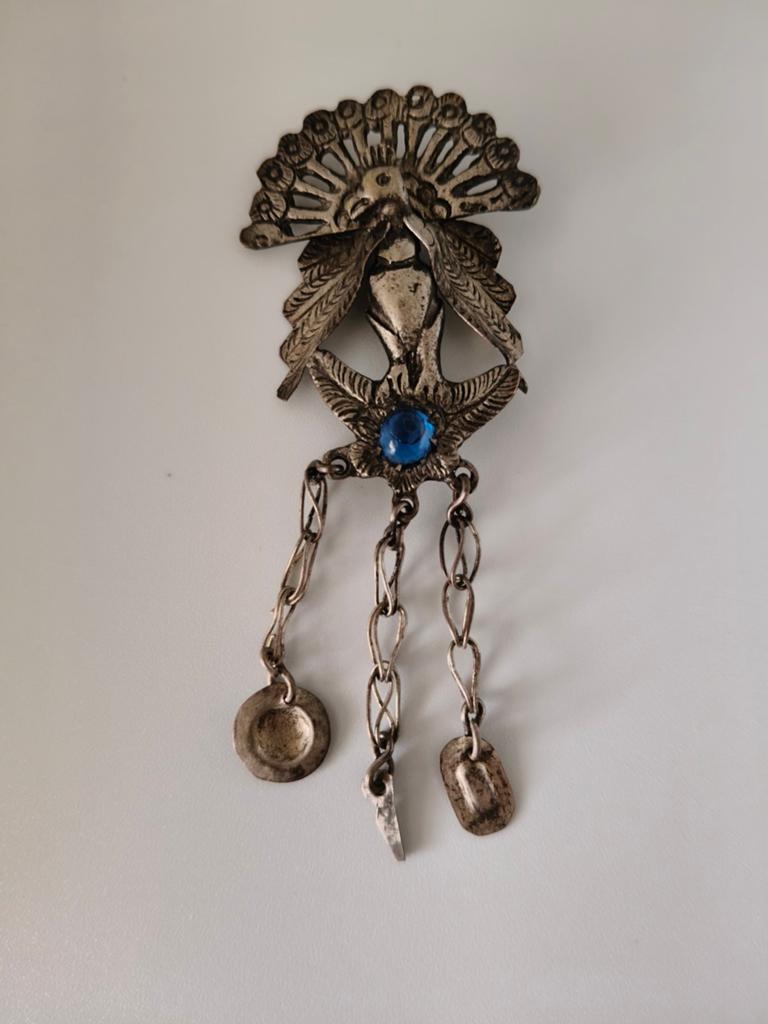 Zeldzame Tupo Pauw Speld uit Cuzco, Peru, 10 cm of meer, Brons, Gebruikt, Ophalen of Verzenden