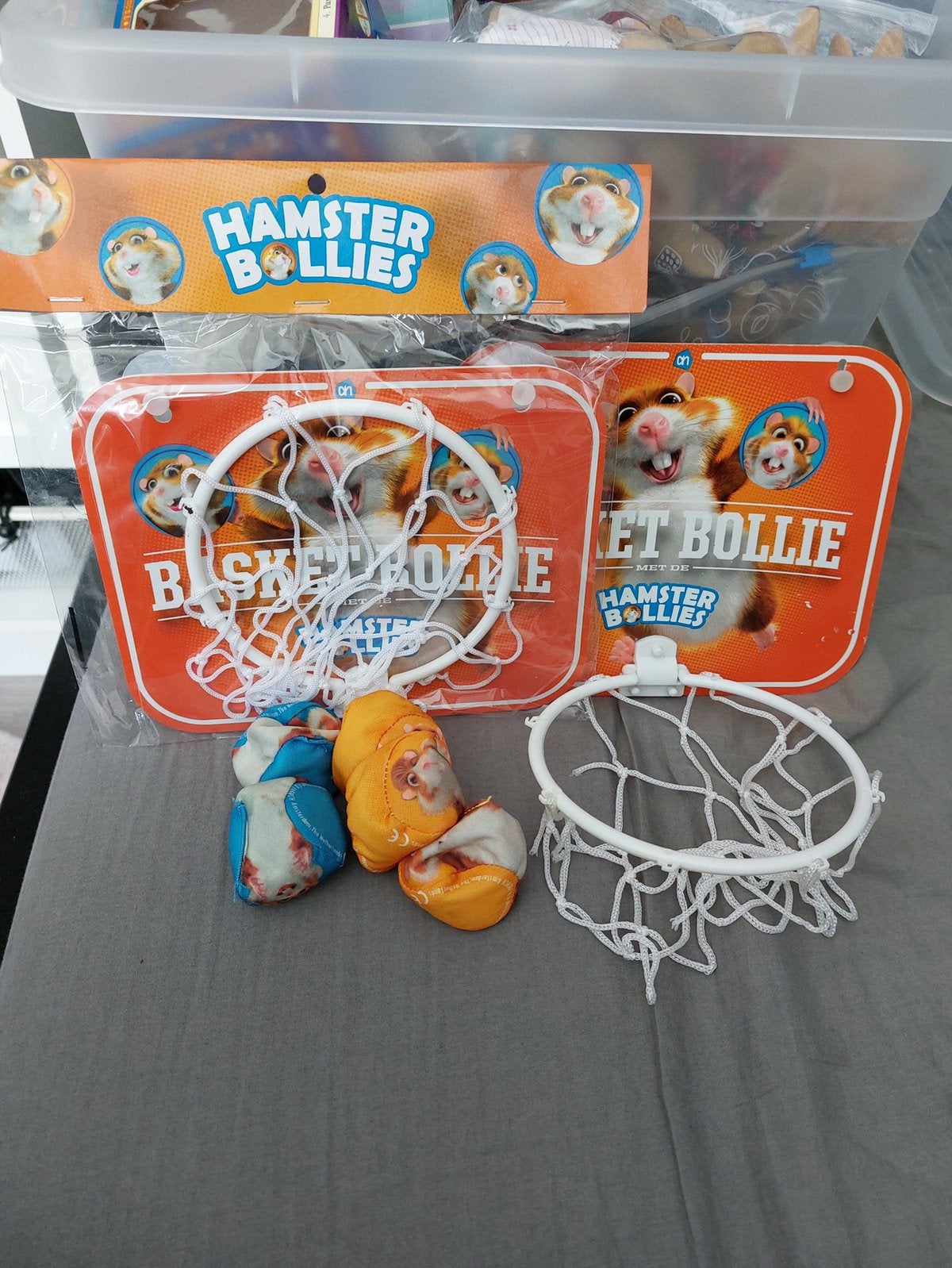AH Hamster bollies met 2 basketbalnetjes (1=nieuw), Verzamelen, Supermarktacties, Albert Heijn, Ophalen of Verzenden