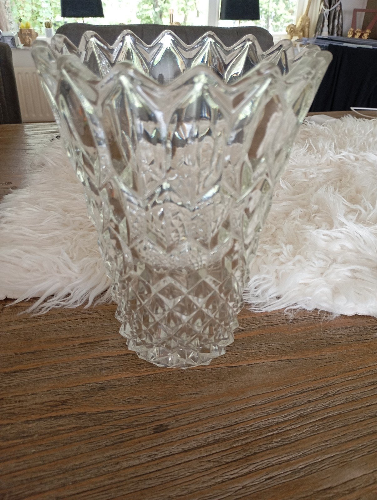 VINTAGE GLAZEN VAAS 20 CM BREED 19CM HOOG ZIE FOTO,S, Ophalen of Verzenden