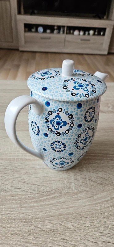 Johnson Brothers “Cool Mist” theepot – stoneware – blauw/wit, Overige merken, Ophalen of Verzenden, Zo goed als nieuw, Aardewerk