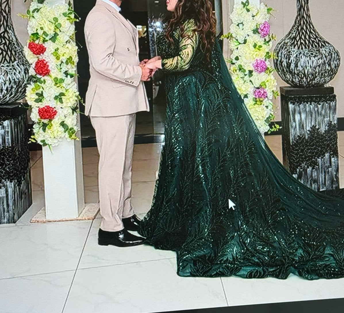 Afghaanse Nikkah Jurk Maat L met sluier en sleep, Ophalen of Verzenden, Gedragen, Groen, Trouwjurk