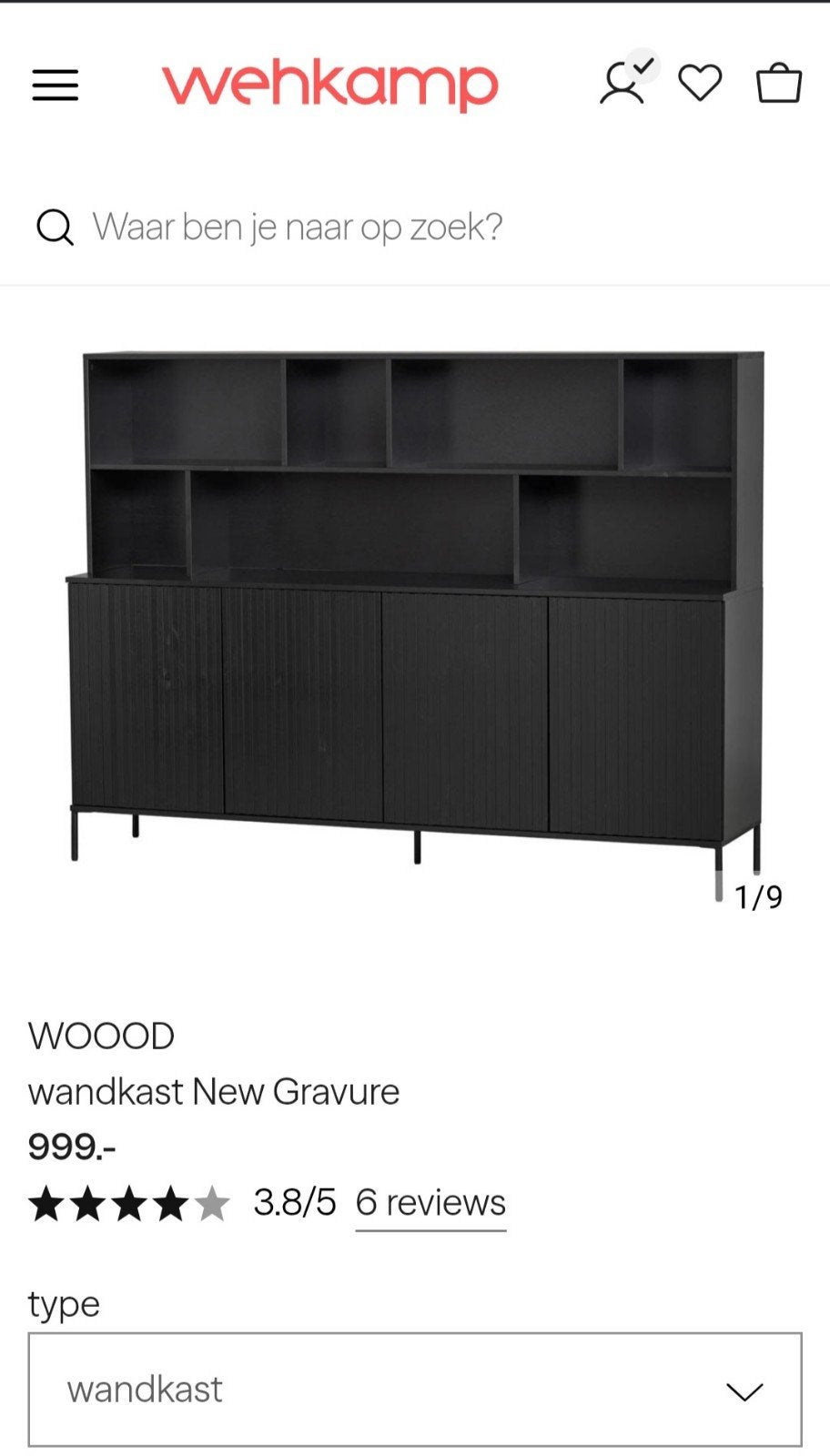 zwarte woood wandkast/boekenkast.