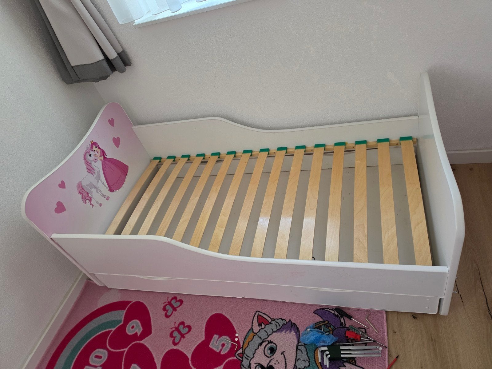 Kinderbed met prinses en eenhoorn - 160x80cm, Gebruikt, 70 tot 85 cm, 140 tot 160 cm, Ophalen
