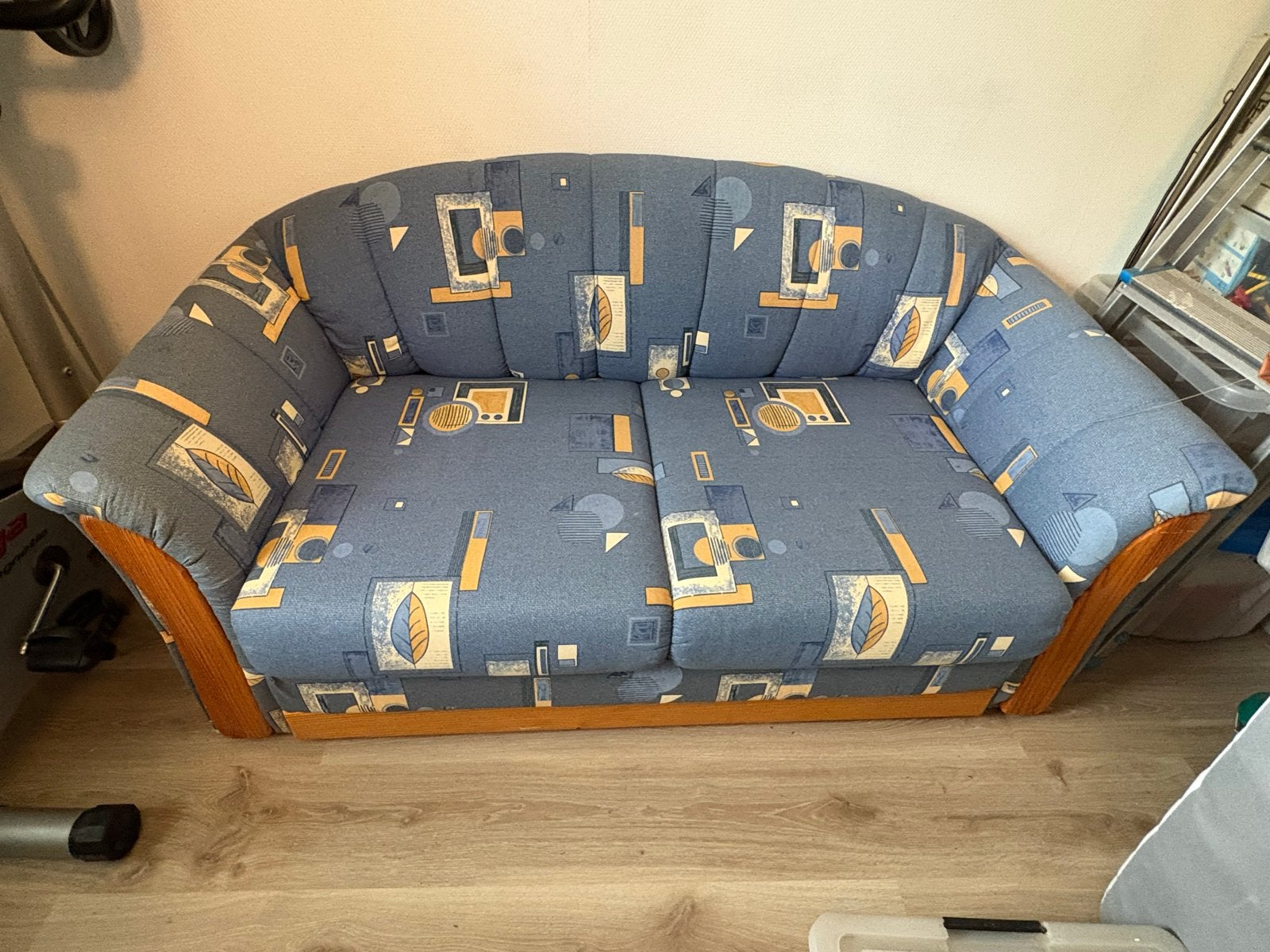 Compacte slaapbank met patroon, Ophalen, Gebruikt, Blauw, Tweepersoons