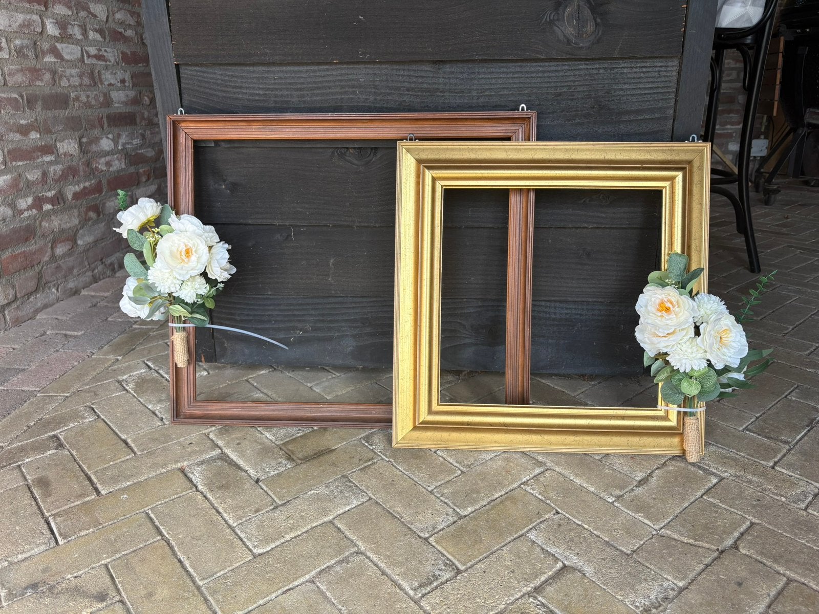 3 Fotolijsten met zijden bloemen voor bruiloft decoratie, Ophalen, Zo goed als nieuw, Hout