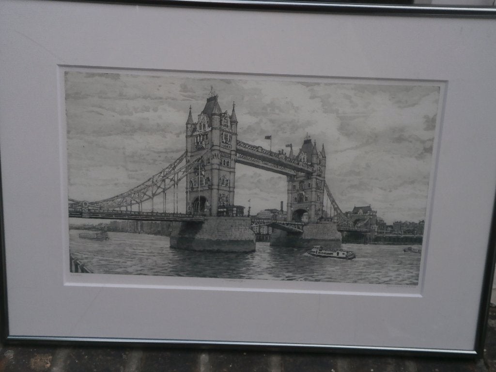 RINS HEIDEMA, 3 mooie ets/grafieken, oa Towerbridge,Mag brug, Ophalen, Gravure