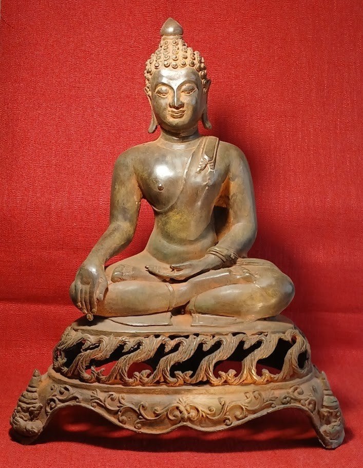 Bronzen BOEDDHA Beeld, Ophalen of Verzenden, Meerkleurig, 41 cm, Handgemaakt