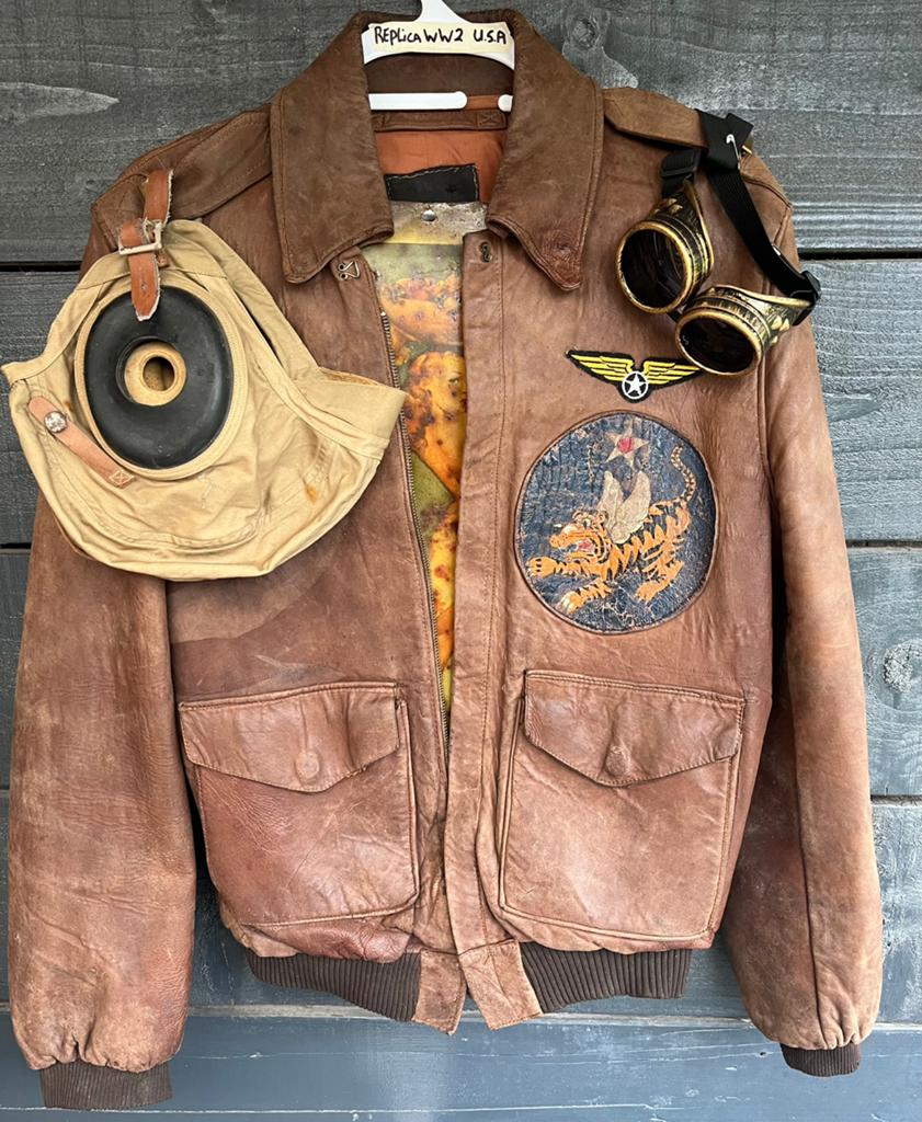 Pracht US ww2 Wildcat piloten jas met flightcap, Ophalen of Verzenden, Landmacht, Amerika, Kleding of Schoenen