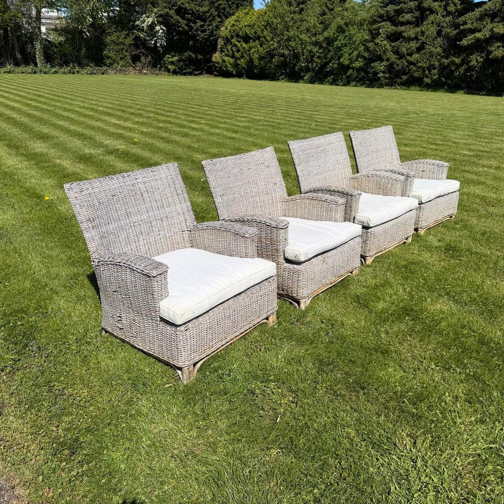 4x Rieten tuinstoel met Kussens, Tuin en Terras, Tuinstoelen, Ophalen, Gebruikt, Overige materialen
