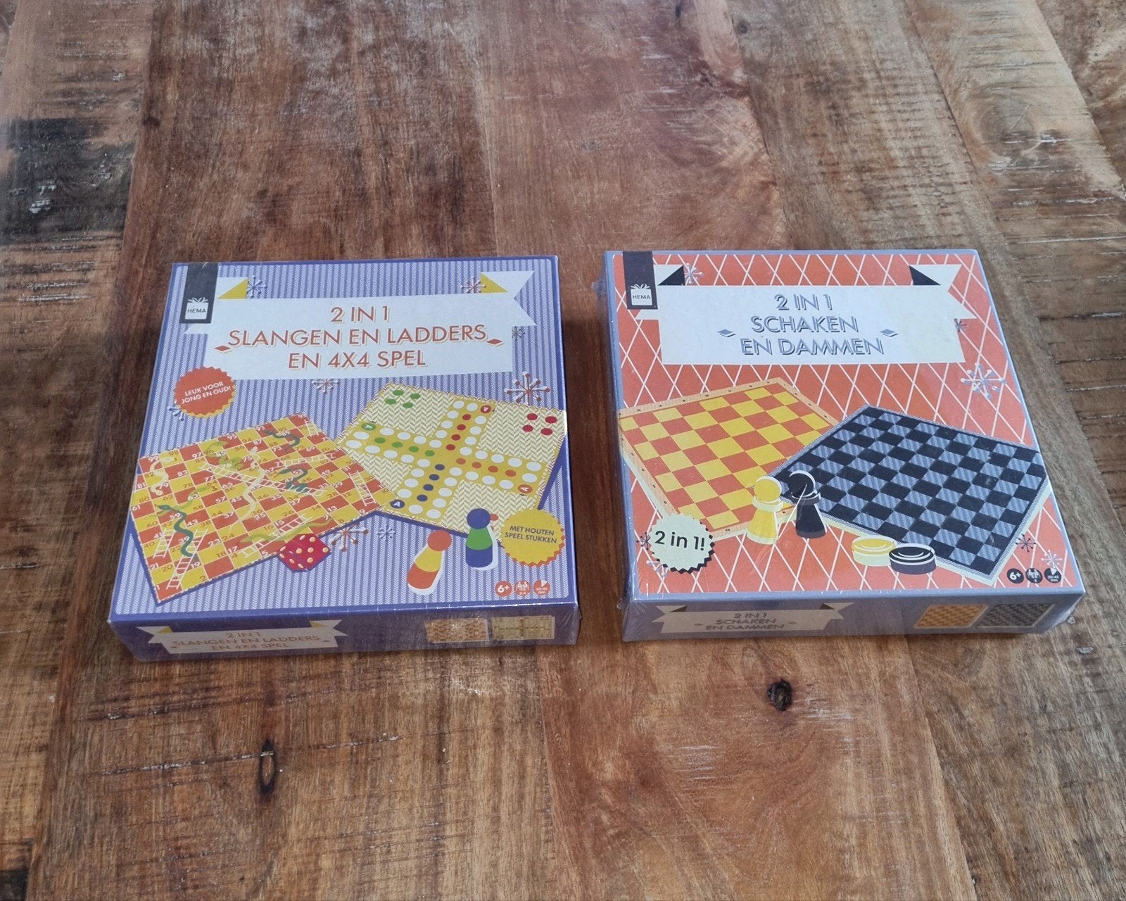2 nieuwe HEMA 2in1 spellen: Schaken/Dammen & Slangen/Ladder, Een of twee spelers, Ophalen of Verzenden, Nieuw, HEMA