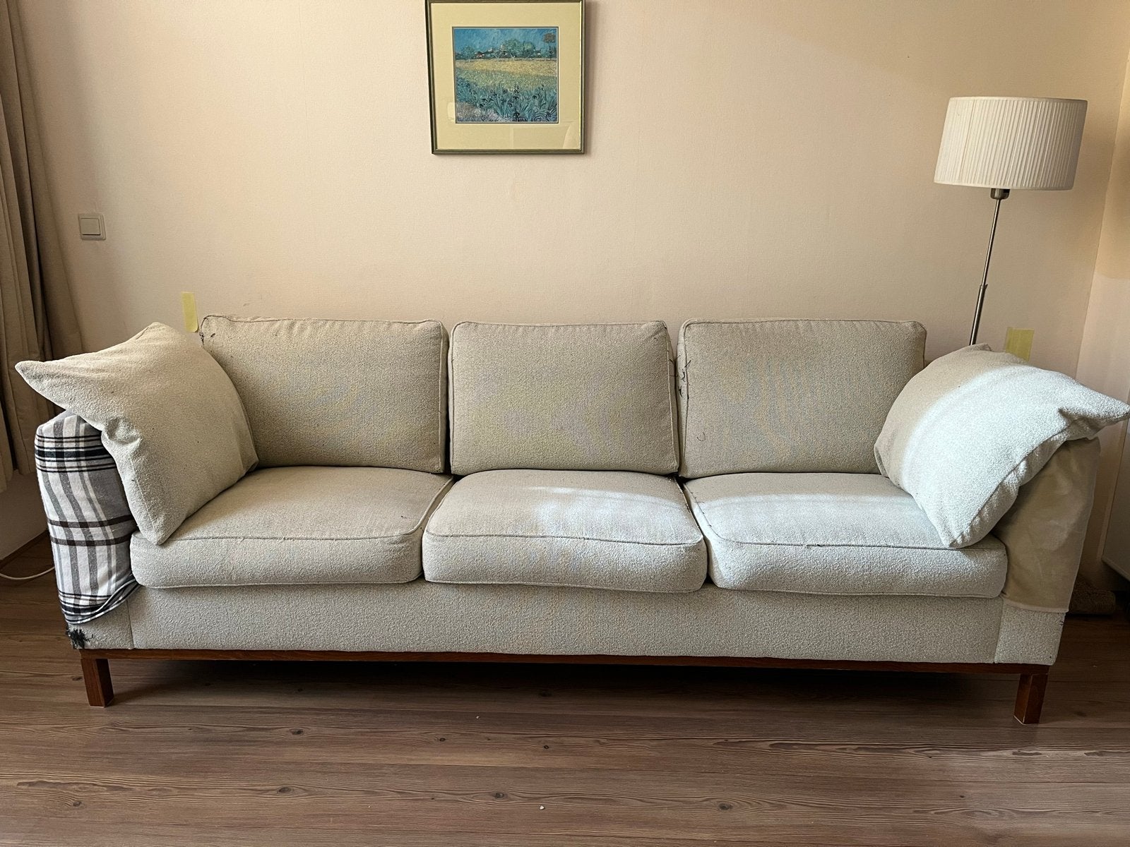 Comfortabele driepersoonsbank met lichte stofschade, Ophalen, Gebruikt, Driepersoons, 75 tot 100 cm
