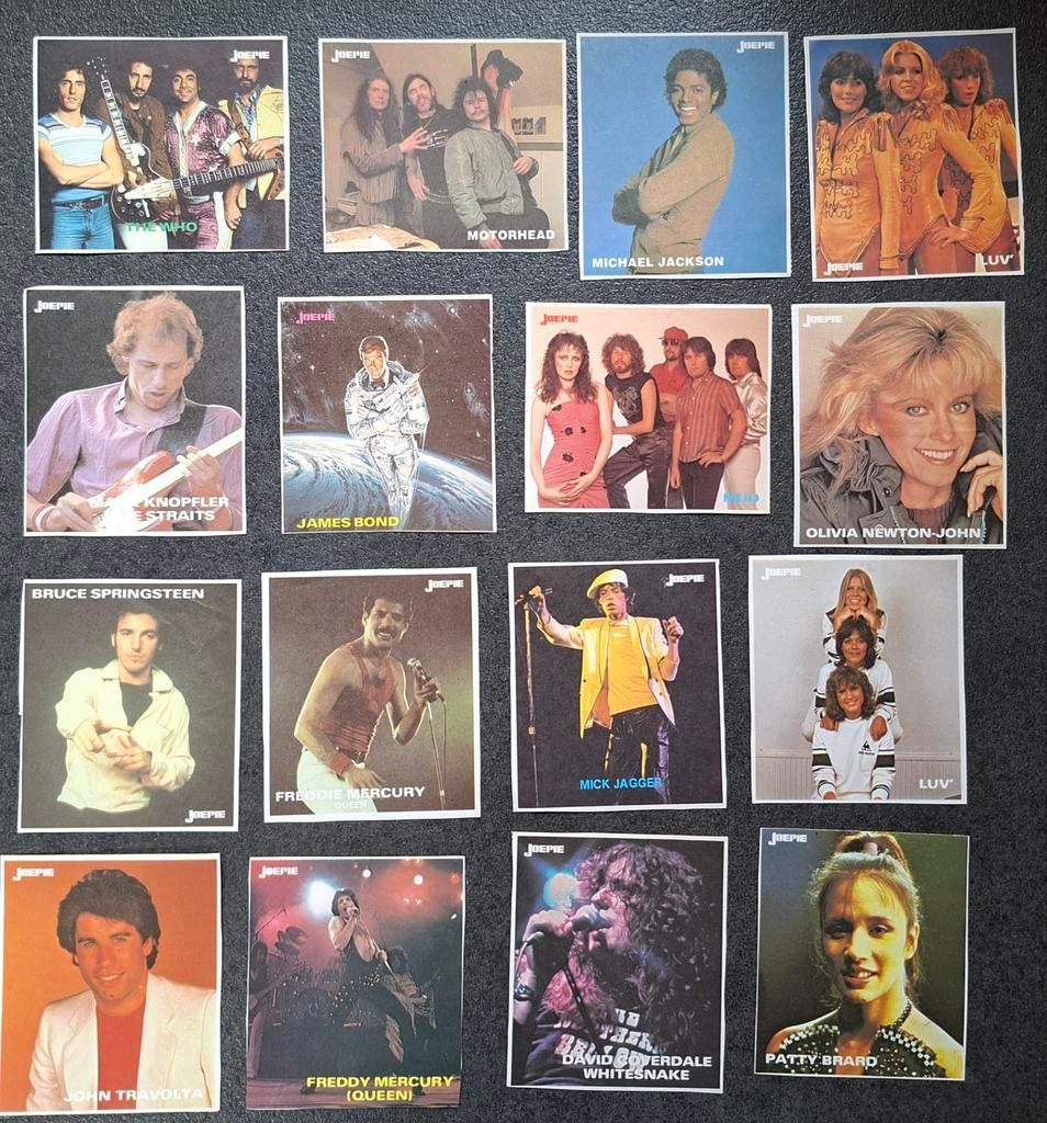 123 stickers van artiesten uit weekblad Joepie ( jaren 70/80, Ophalen of Verzenden, Zo goed als nieuw, Foto of Kaart