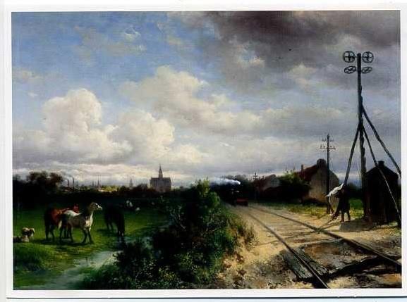 Trein bij wachtpost, omgeving Haarlem, Verzamelen, Ansichtkaarten | Themakaarten, Ophalen of Verzenden, Ongelopen, Overige thema's
