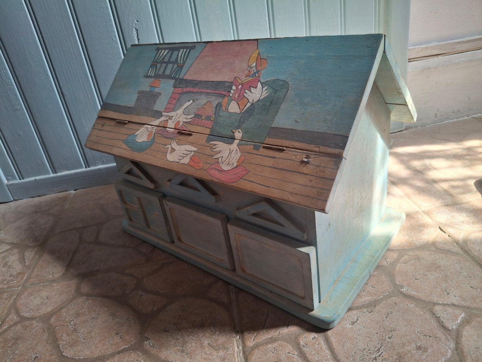 Vintage houten handgemaakt & handgeschilderd kastje, Antiek en Kunst, Ophalen of Verzenden