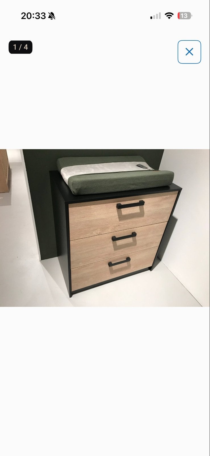Commode met 3 lades - Zwart/Hout, Ophalen, Gebruikt, 50 tot 70 cm, 75 tot 100 cm