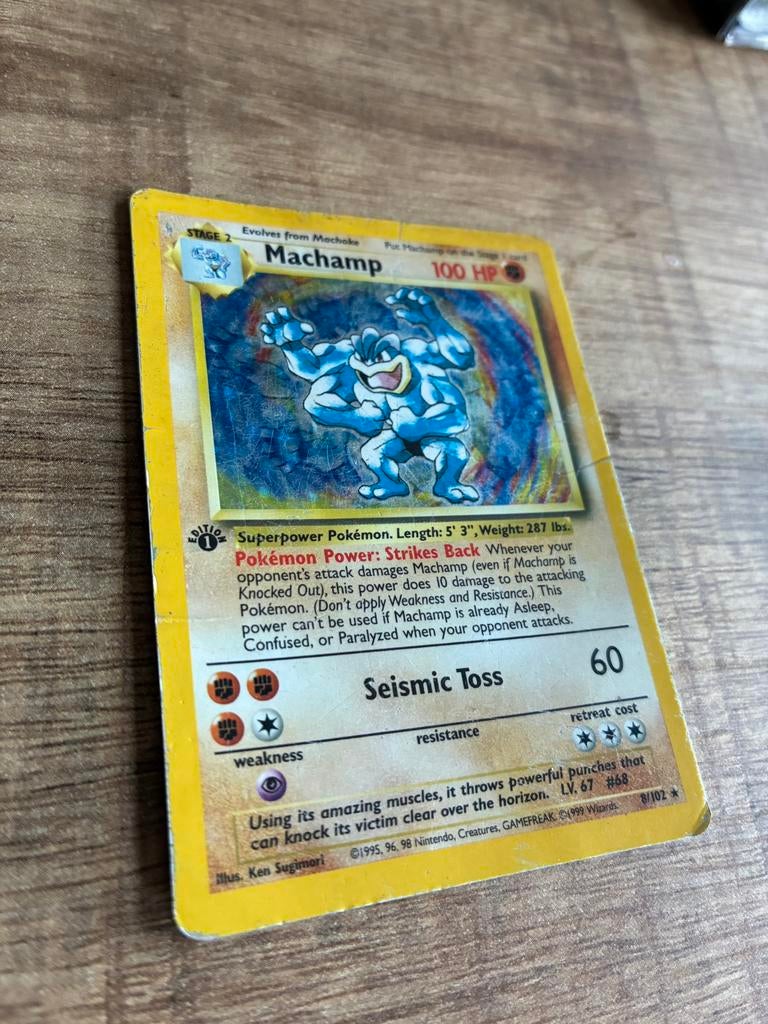 Machamp first edition holo rare base set Pokemonkaart, Hobby en Vrije tijd, Verzamelkaartspellen | Pokémon, Ophalen of Verzenden