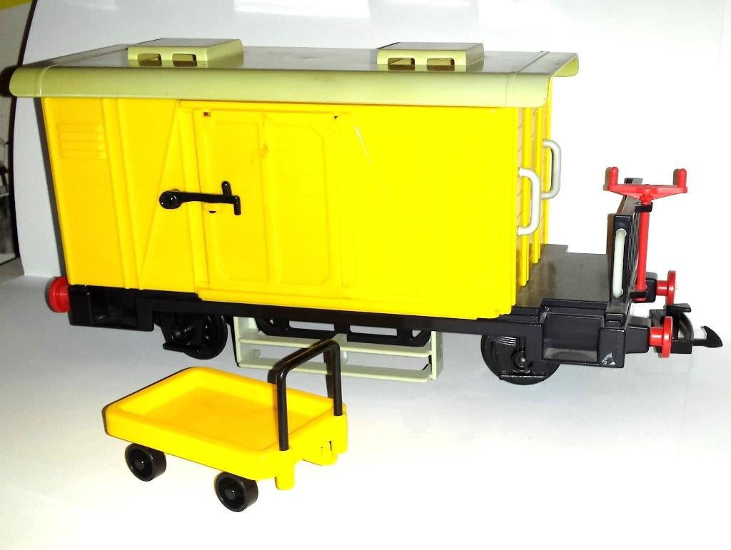 Vintage Modeltreinen Gele Goederenwagon met Extra Wagentje, Hobby en Vrije tijd, Modeltreinen | Overige schalen, Overige merken
