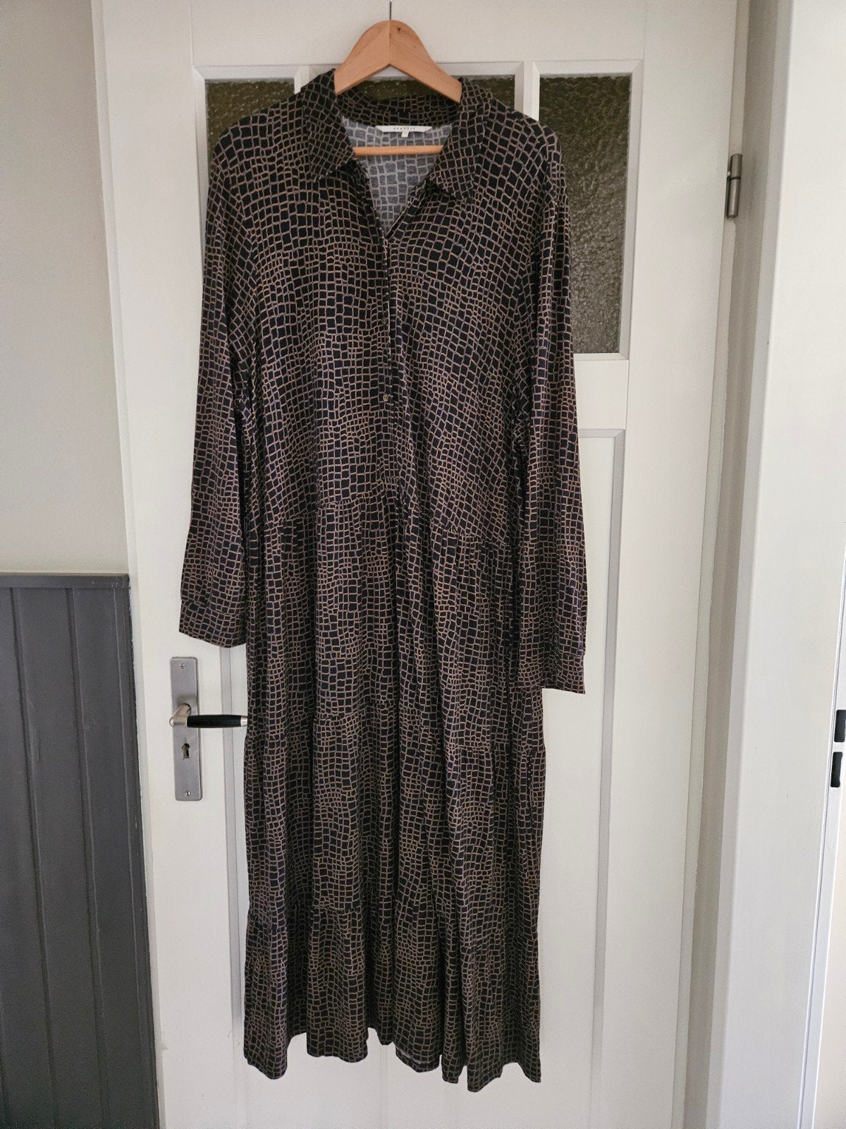 Xandres kuitlange tricot jurk met ruitjesprint, Maat 46/48 (XL) of groter, Zo goed als nieuw, Xandres, Onder de knie