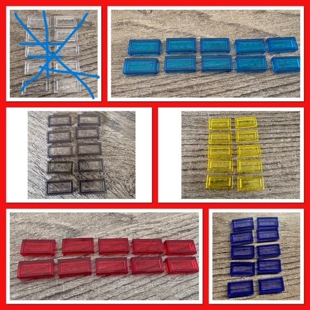 10 lego 1x2 tegels in 5 transparante kleuren, Ophalen of Verzenden, Nieuw, Losse stenen, Lego