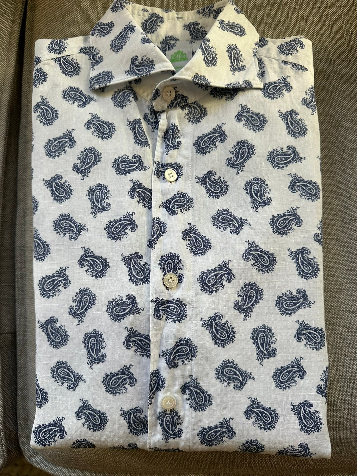 Finamore Napoli Paisley linnen/katoen overhemd maat M, Verzenden, Zo goed als nieuw, Wit, Halswijdte 39/40 (M)