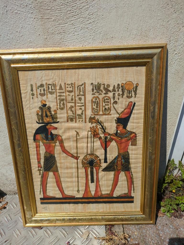 Ingelijste Egyptische papyrus met goden en hiërogliefen, Ophalen of Verzenden