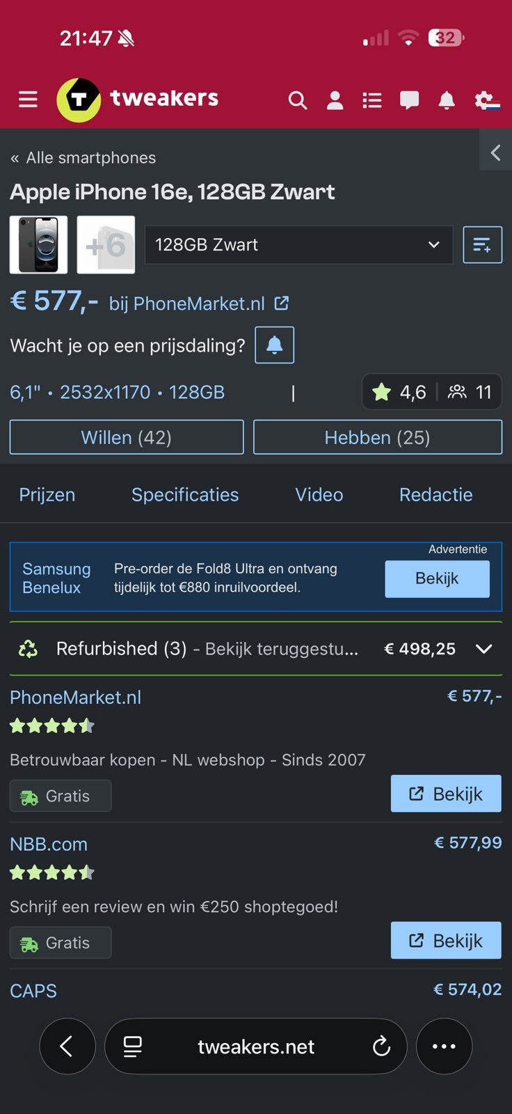 Apple iPhone 16e 128GB Zwart als nieuw, Zwart, Ophalen of Verzenden, Zo goed als nieuw, Zonder simlock