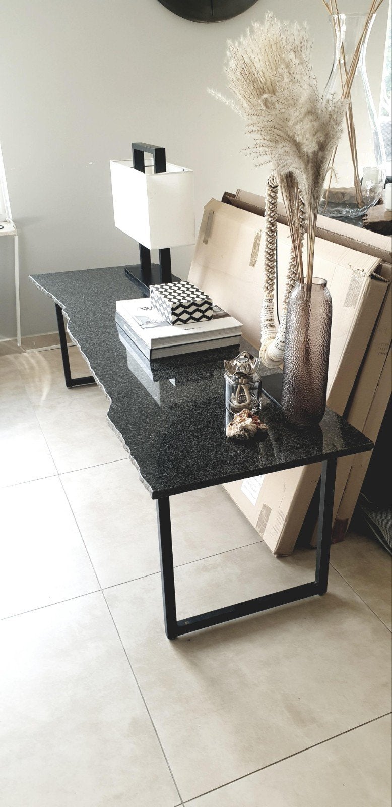 Luxe natuursteen sidetable / TV meubel met los blad, 150 tot 200 cm, Minder dan 50 cm, Ophalen of Verzenden, Zo goed als nieuw
