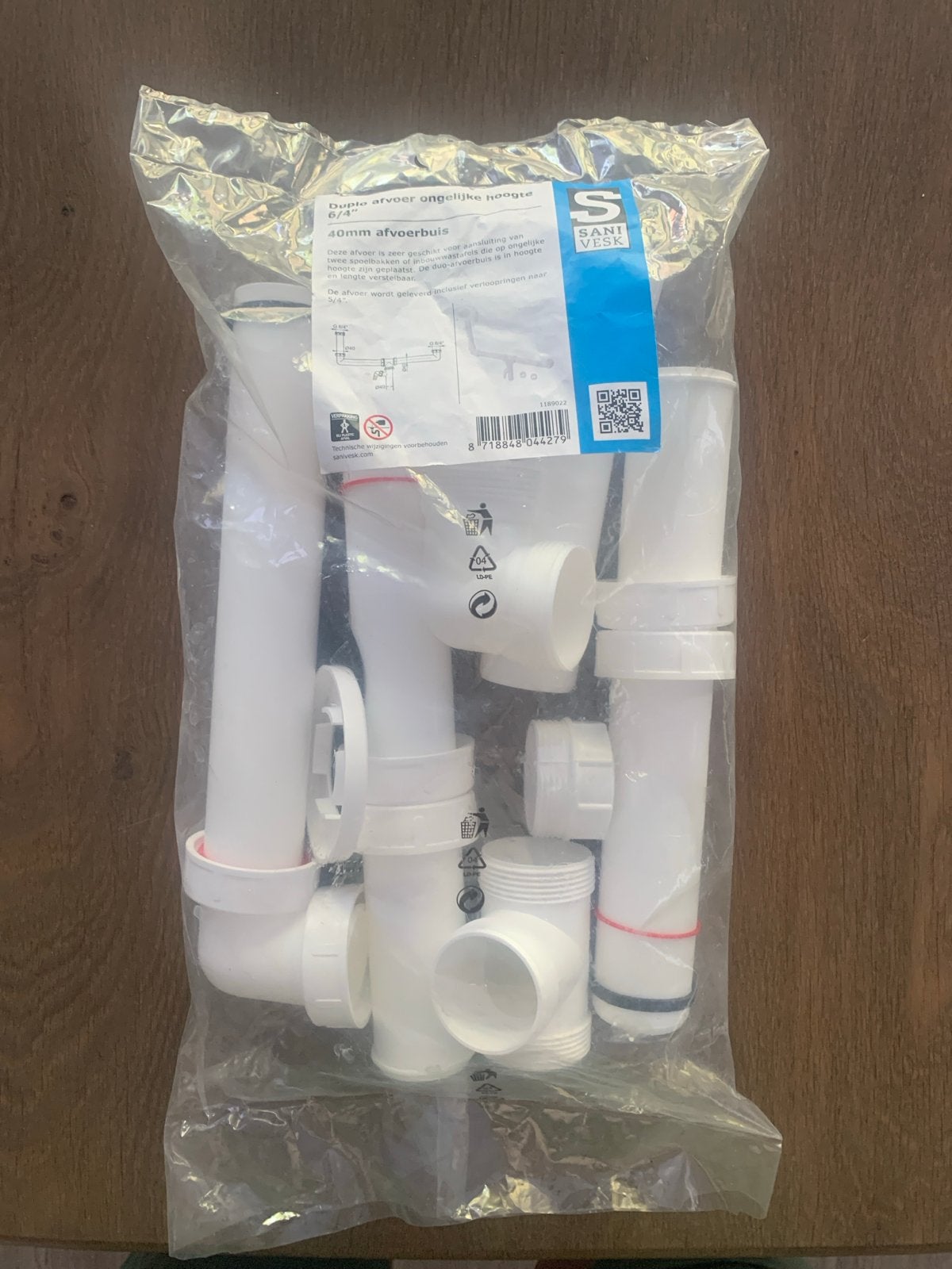 Sanivesk Duplo afvoer ongelijk 6/4x40mm Wit, Afvoer, Pvc, Verzenden, Nieuw