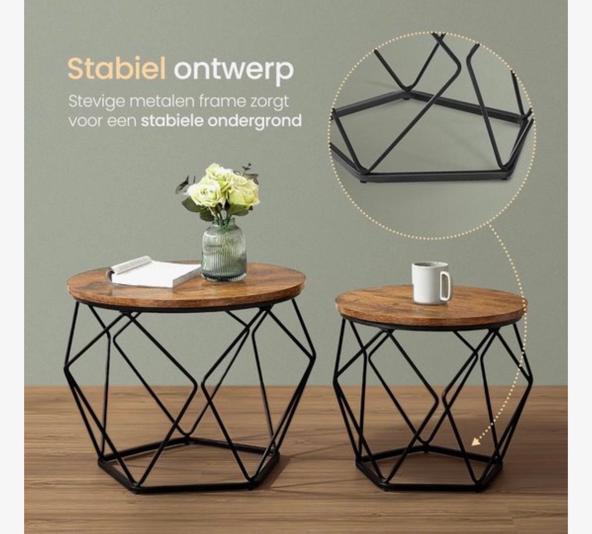 Set van 2 Salontafels - Industrieel Design, Huis en Inrichting, 45 tot 60 cm, Rond, Nieuw, Hout