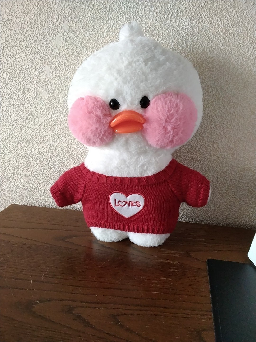 Lalafanfan Eend Knuffel met Rood Trui - Zo goed als nieuw, Overige merken, Ophalen of Verzenden, Zo goed als nieuw, Middelgroot (20 tot 80 cm)