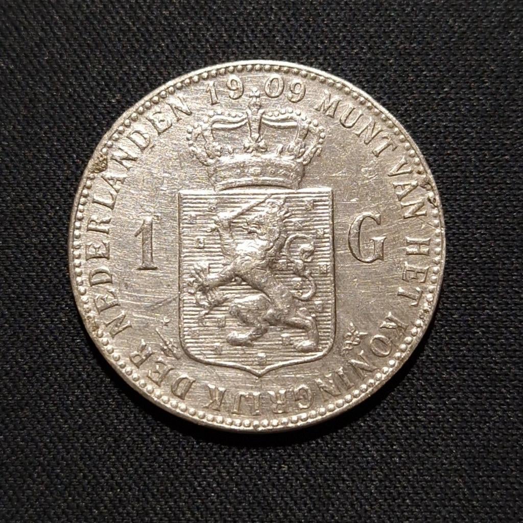 1 gulden 1909 (montagesporen), 1 gulden, Verzenden, Zilver, Koningin Wilhelmina