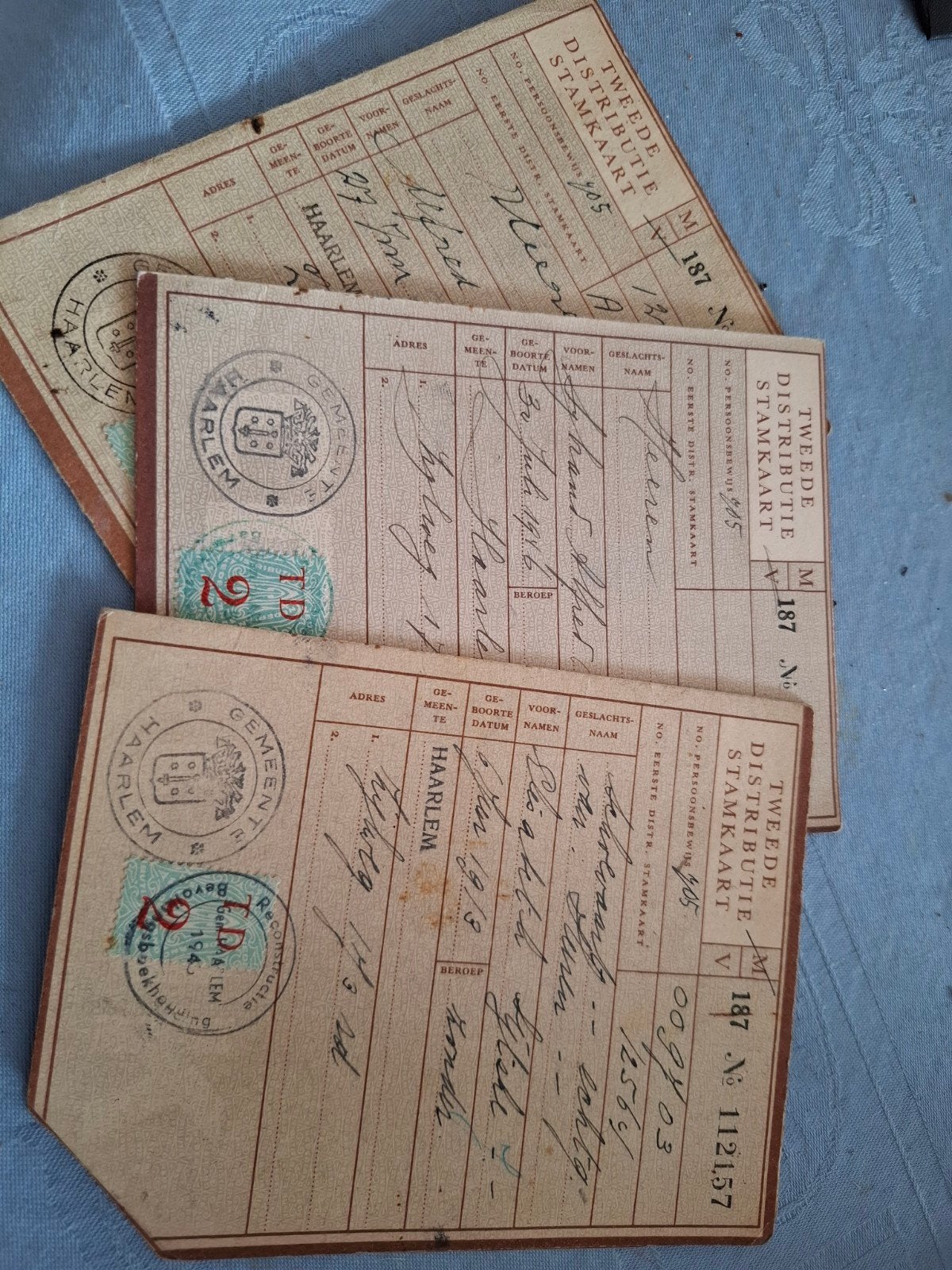 3 Distributie Stamkaarten Haarlem WOII, Verzamelen, Ophalen of Verzenden, Gebruikt