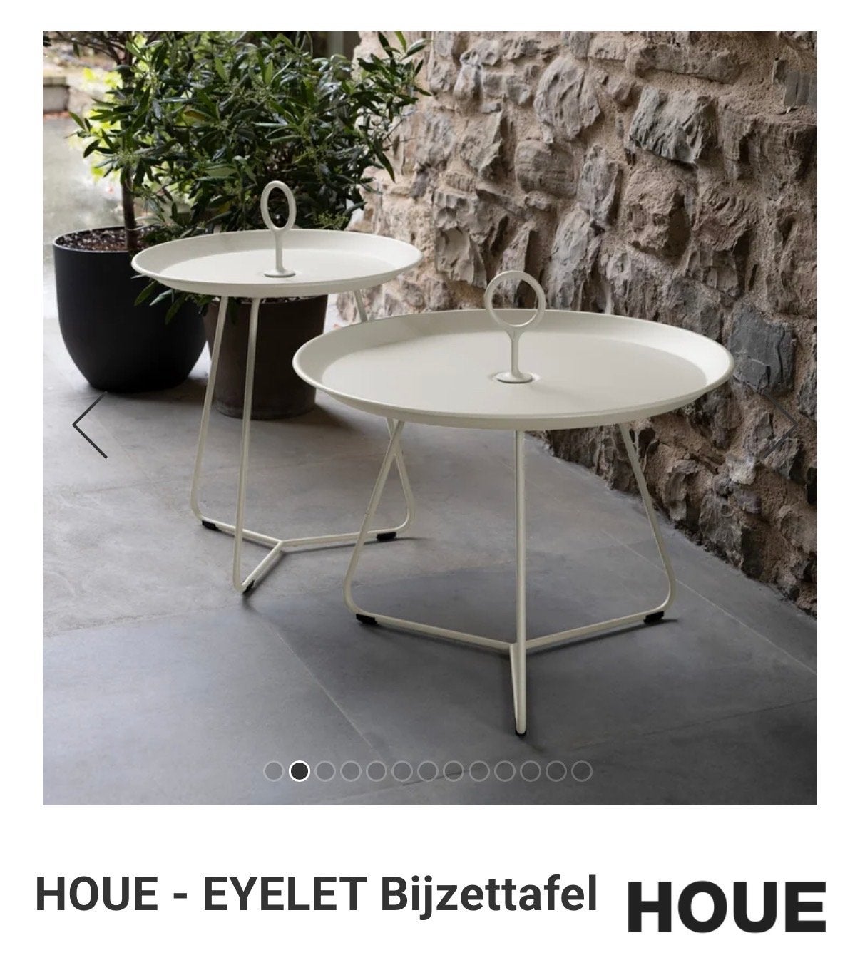 Set van 2 Houe Eyelet Bijzettafels - Wit (58 & 70 cm), Huis en Inrichting, Ophalen, Minder dan 45 cm, Gebruikt, Metaal of Aluminium