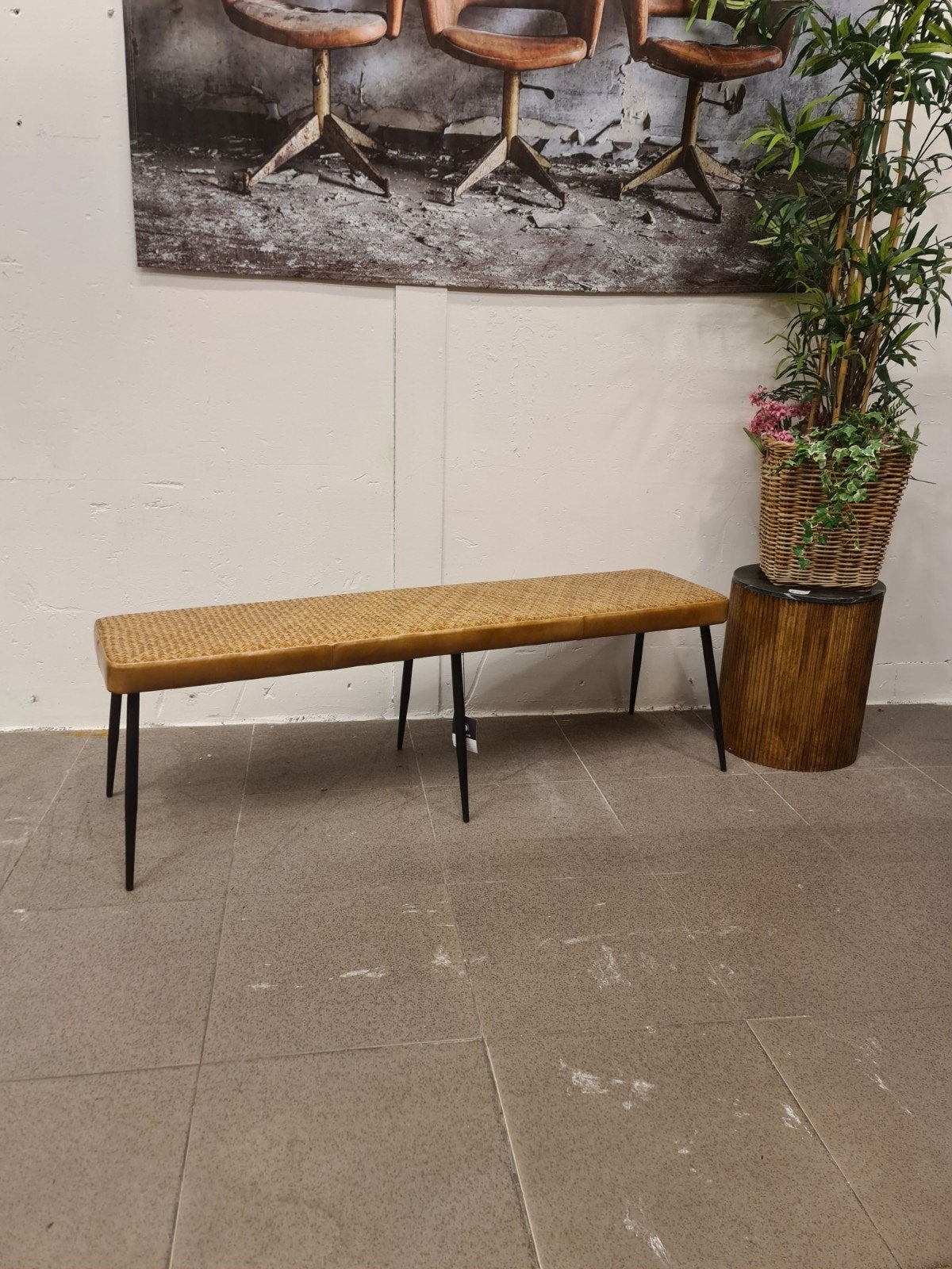 Nieuwe icathcers eetkamerbank vettel 160cm leer cognac weef, Huis en Inrichting, Stoelen, Ophalen, Industrieel landelijk barok brocante koloniaal boheems vintage