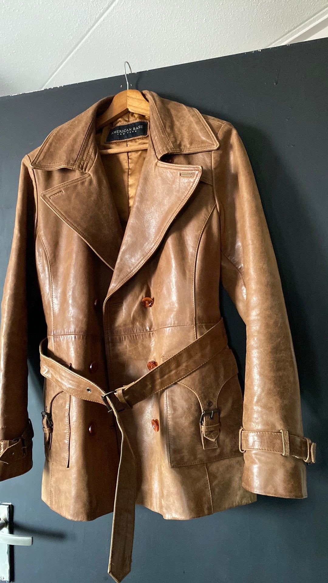 Leder leer dames jas cognac bruin met ceintuur maat L, Ophalen of Verzenden, Zo goed als nieuw, Maat 42/44 (L), Bruin