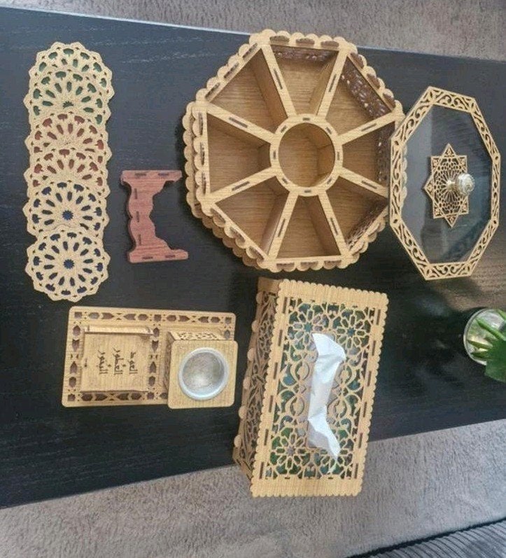 Complete Arabische/Marokkaanse serveer- en decoratieset, Ophalen of Verzenden, Nieuw, Bruin, Hout