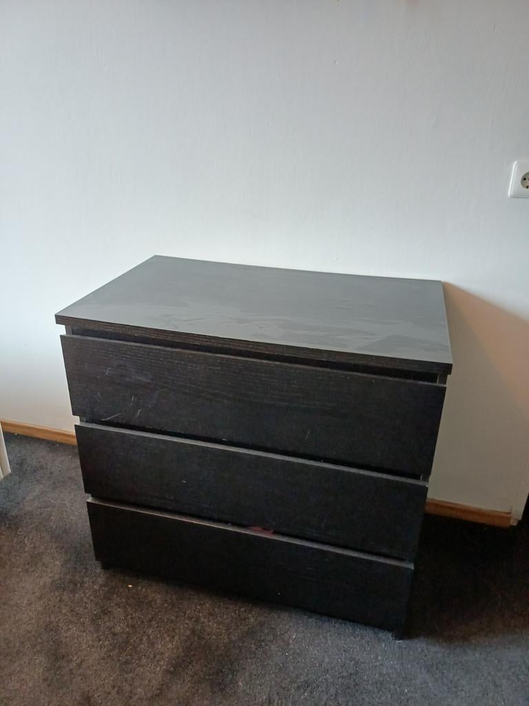 IKEA MALM ladekast zwart/bruin met 3 laden, Huis en Inrichting, Kasten | Ladekasten, Ophalen, Gebruikt, 50 tot 100 cm, 3 of 4 laden