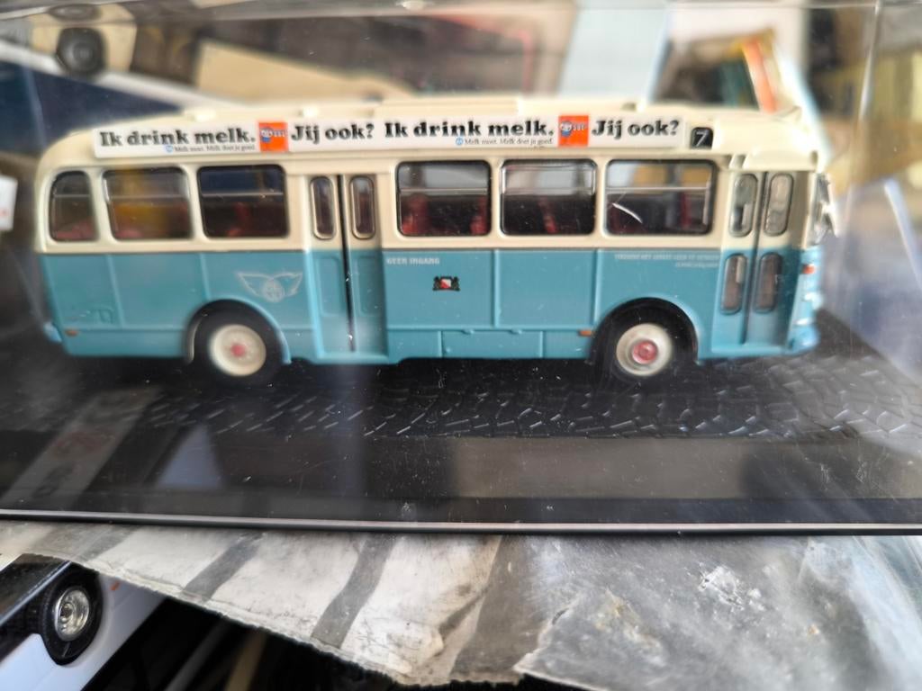 Vintage modelbus met 'Ik drink melk' reclame, Overige merken, Verzenden, 1:32 tot 1:50, Overige typen