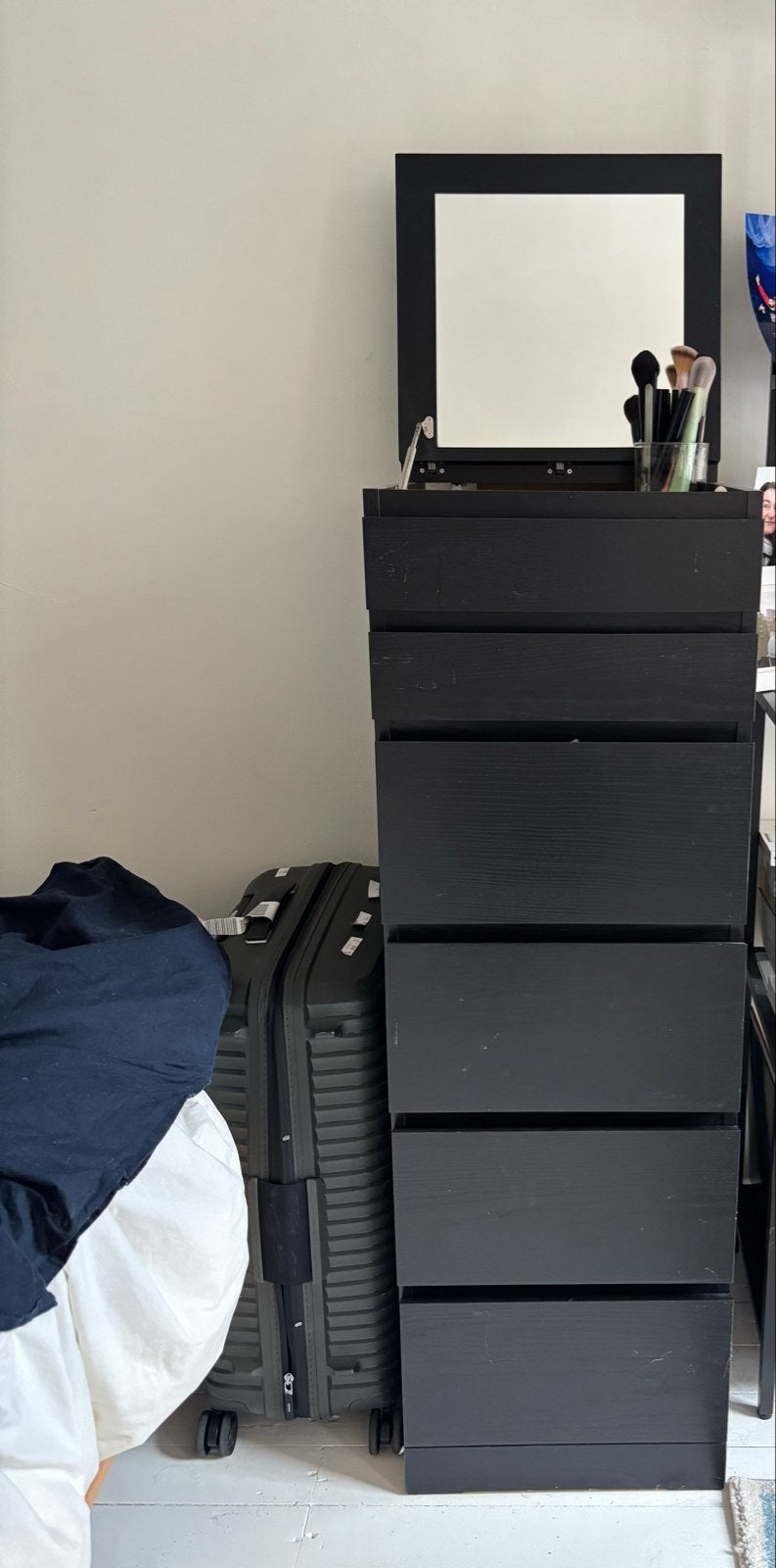 IKEA Malm Kast - Zwart met spiegel en 6 laden, Ophalen, Gebruikt, 5 laden of meer, 100 tot 150 cm