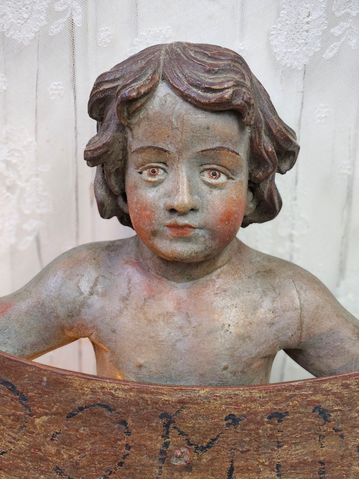 Terracotta engel met banier, Ophalen of Verzenden