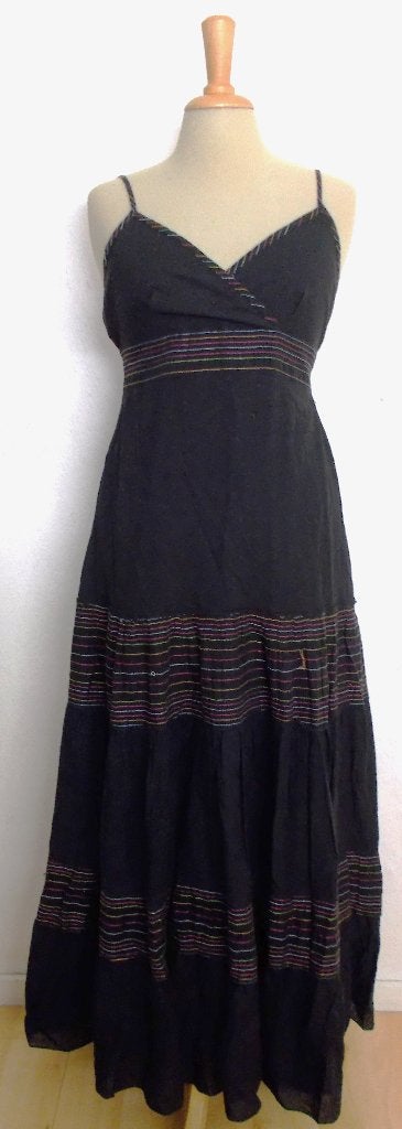 Bohemian/Ibiza/hippie zwarte stroken maxi jurk! S, Kleding | Dames, Jurken, Zo goed als nieuw, Maat 36 (S), Zwart, Onder de knie