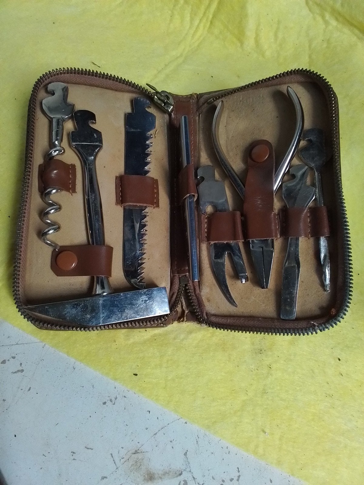 15505) mooi oud gereedschap setje in etui, Verzamelen, Retro, Ophalen of Verzenden, Huis en Inrichting